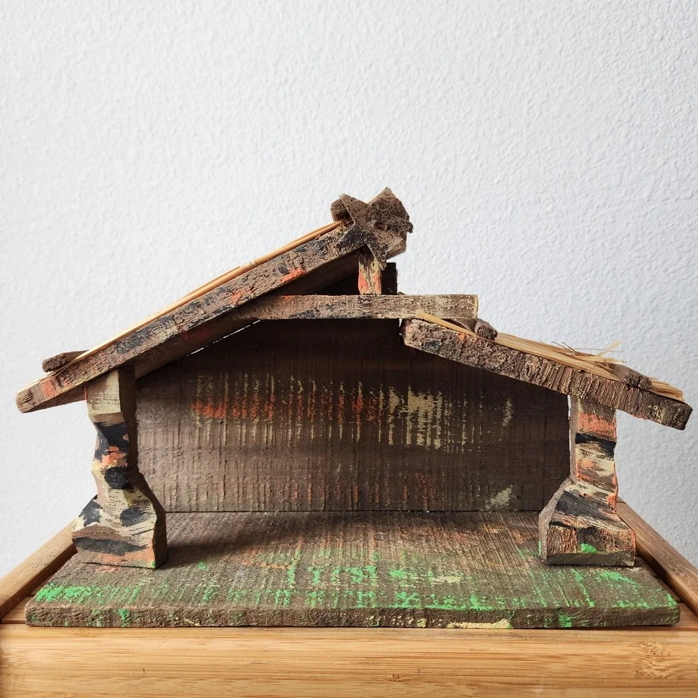 Vintage Nativity Set Made in Italy Wooden‎ Barn Christmas Home Decor Religious
